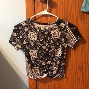 Floral print black crop top